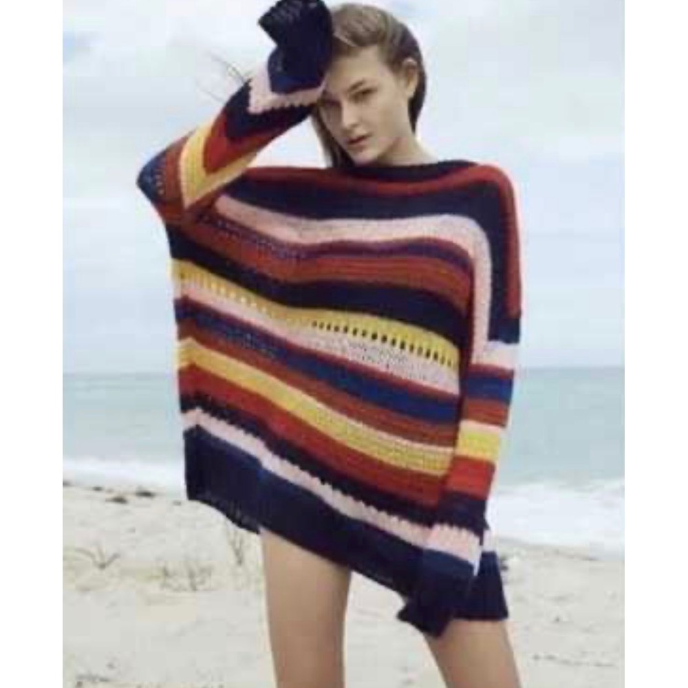 Zara Knit Striped Mohair Blend Sweater Womens Small Multicolor Boho Oversized